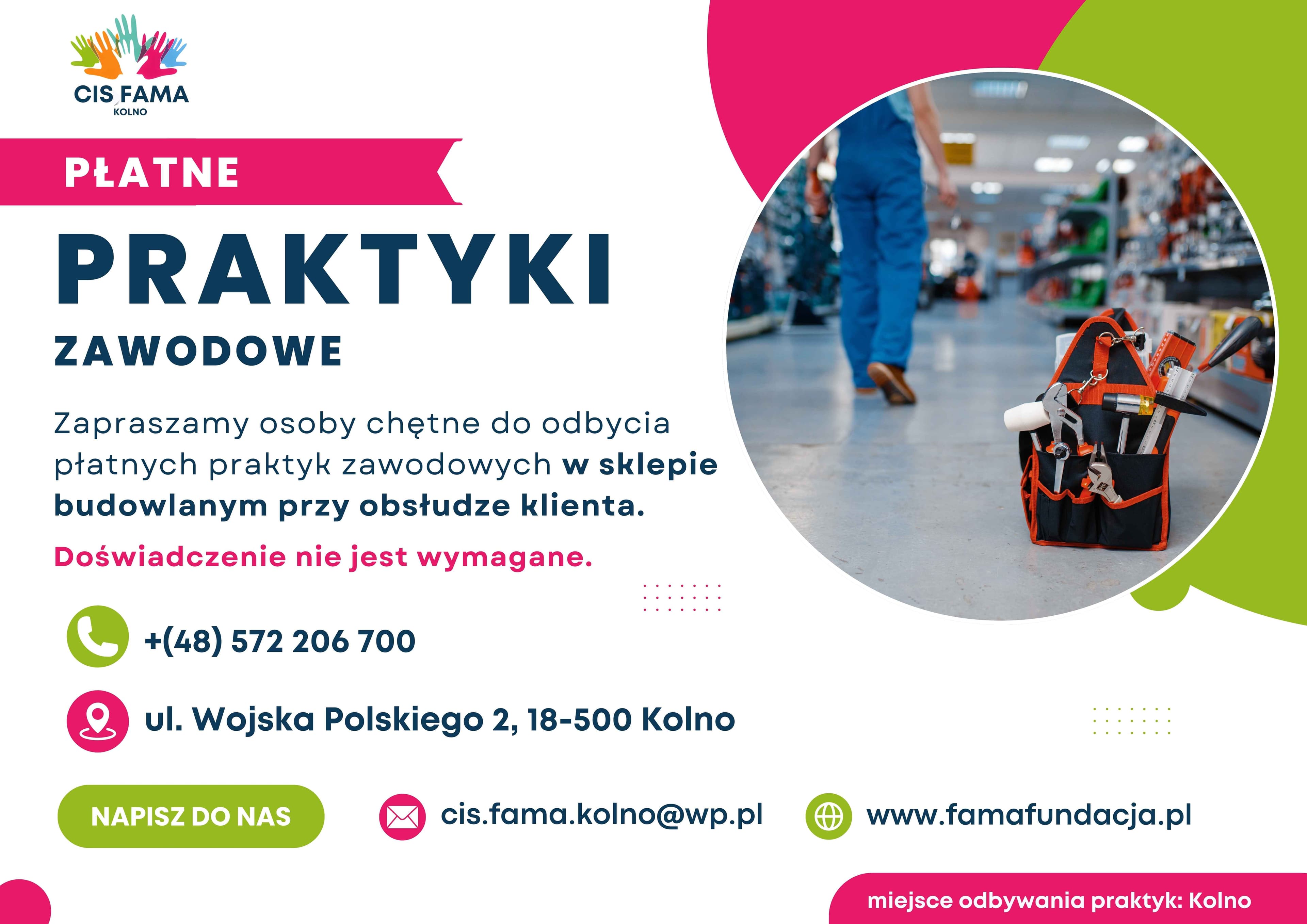  Centrum Integracji Społecznej FAMA - Zapraszamy na płatne praktyki zawodowe do pracowni porządkowo - gospodarczej